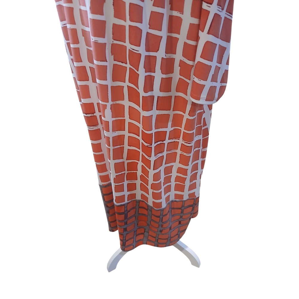 Liz Claiborne 3x Woman Dress Coral White Geometric Print 3/4 Sleeve Midi Stretch - Picture 3 of 12